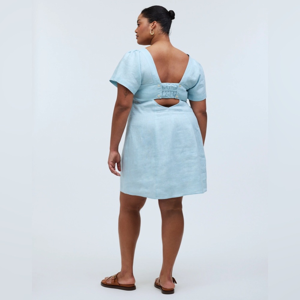 NWT Madewell Plus Square-Neck Mini Dress in 100% Linen - 2X Blue Heron - Picture 4 of 10
